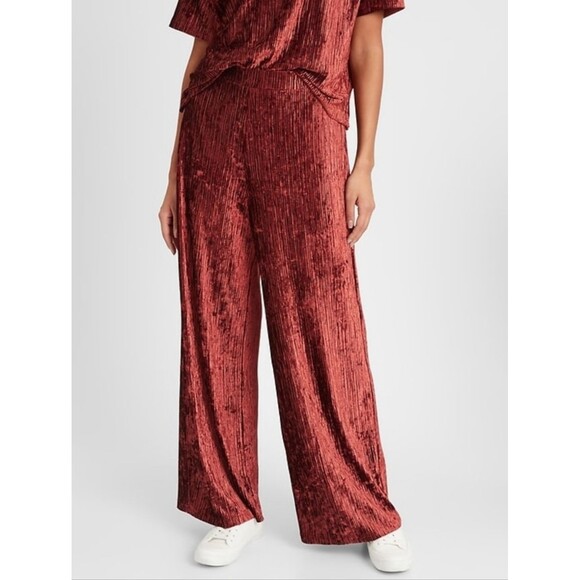 Banana Republic Pants - Banana Republic Rusty Red Crinkle Velvet Wide Leg Pants Size M